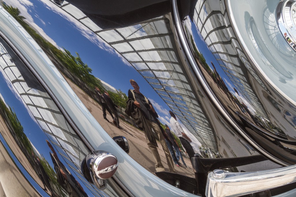 My reflection in the 1937 335. The image was manipulated to bring out the reflection more, but this car was spotless.