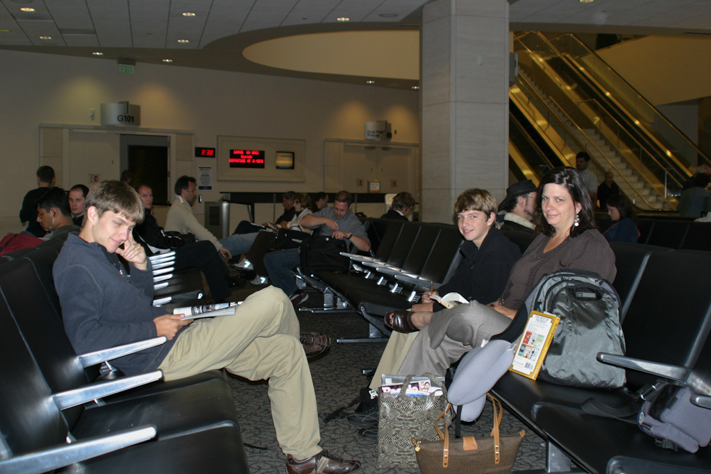 Hanging at SFO. We got there waaay early, but at least we didn't have to deal with long lines.